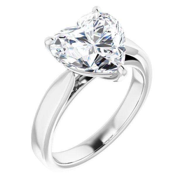 10K White Gold Customizable Heart Cut Cathedral Solitaire with Wide Tapered Band