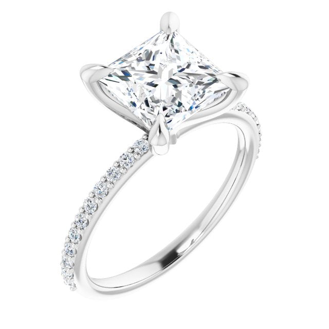 Cubic Zirconia Engagement Ring- The Geraldine Lea (Customizable Princess/Square Cut Style with Delicate Pavé Band)