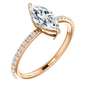 Cubic Zirconia Engagement Ring- The Delilah (Customizable Marquise Cut Petite Style with 3/4 Pavé  Band)