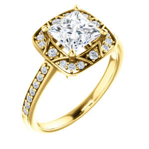 Cubic Zirconia Engagement Ring- The Ilene (Customizable Princess Cut with Segmented Bouquet Semi-Halo)