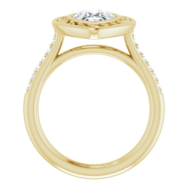 Cubic Zirconia Engagement Ring- The Hailey Belle (Customizable Cathedral-Bezel Pear Cut Design with Floral Filigree and Thin Shared Prong Band)