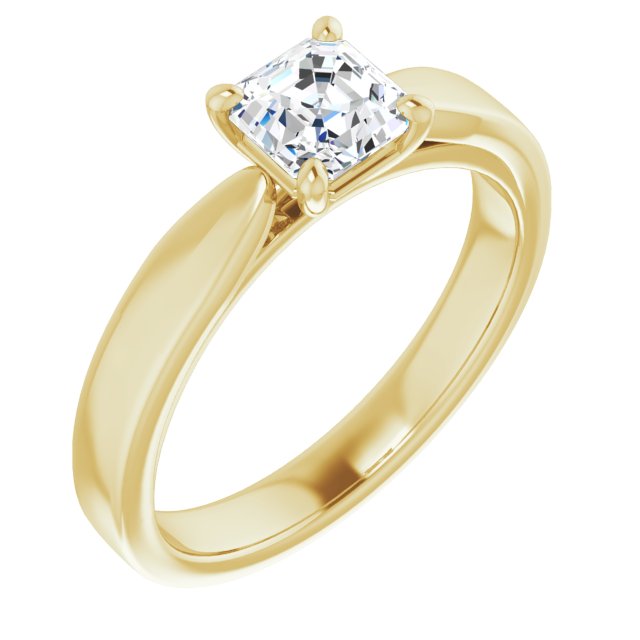 10K Yellow Gold Customizable Asscher Cut Cathedral Solitaire with Wide Tapered Band