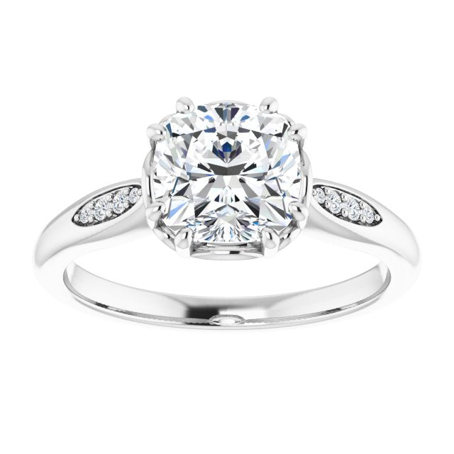Cubic Zirconia Engagement Ring- The Sandhya (Customizable 9-stone Cushion Cut Design with 8-prong Decorative Basket & Round Cut Side Stones)