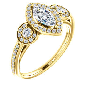 Cubic Zirconia Engagement Ring- The Téa (Marquise Cut Customizable 3-Stone Cathedral-Halo with Accented Band)