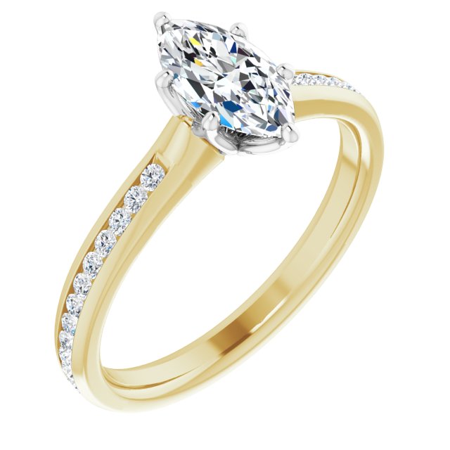 14K Yellow & White Gold Customizable 6-prong Marquise Cut Design with Round Channel Accents