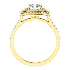 Cubic Zirconia Engagement Ring- The Alisa (Customizable Cushion Cut with Geometric Double Halo)