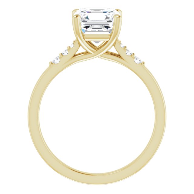 Cubic Zirconia Engagement Ring- The Kayla Love (Customizable 7-stone Asscher Cut Cathedral Style with Triple Graduated Round Cut Side Stones)