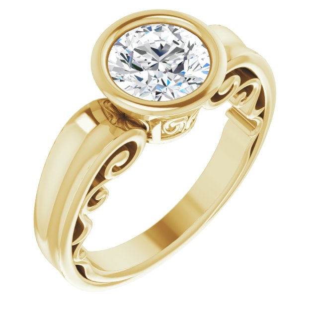 10K Yellow Gold Customizable Bezel-set Round Cut Solitaire with Wide 3-sided Band
