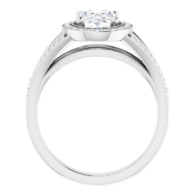Cubic Zirconia Engagement Ring- The Heather Erin (Customizable Cathedral-Halo Oval Cut Style featuring Split-Shared Prong Band)