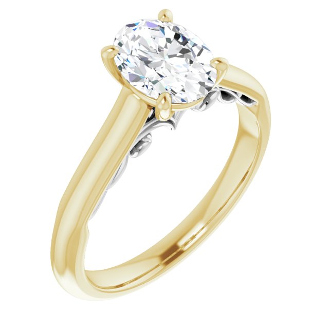 14K Yellow & White Gold Customizable Oval Cut Cathedral Solitaire with Two-Tone Option Decorative Trellis 'Down Under'