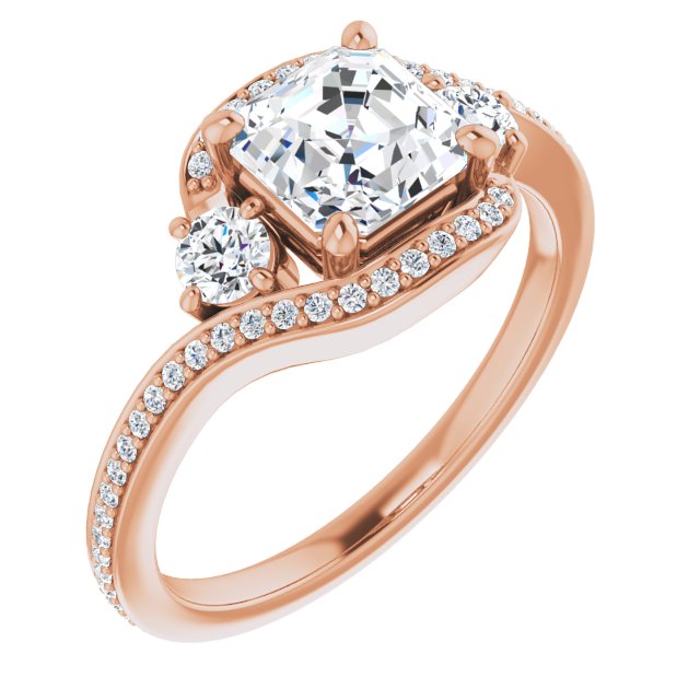 10K Rose Gold Customizable Asscher Cut Bypass Design with Semi-Halo and Accented Band