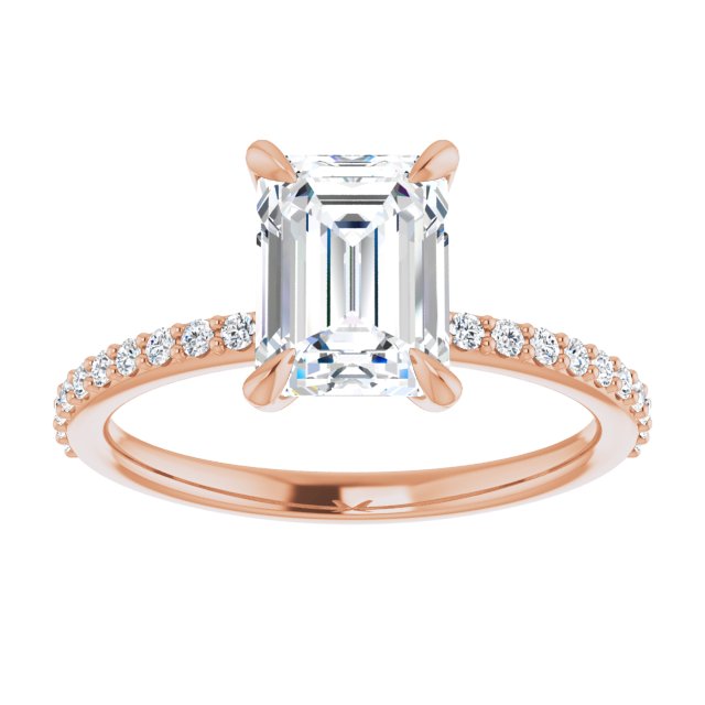 Cubic Zirconia Engagement Ring- The Geraldine Lea (Customizable Emerald Cut Style with Delicate Pavé Band)