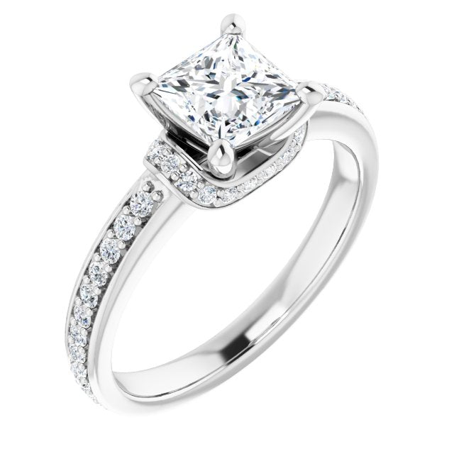 10K White Gold Customizable Princess/Square Cut Setting with Organic Under-halo & Shared Prong Band