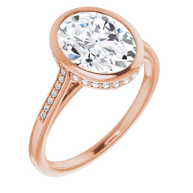 10K Rose Gold Customizable Cathedral-Bezel Oval Cut Style with Under-halo and Shared Prong Band