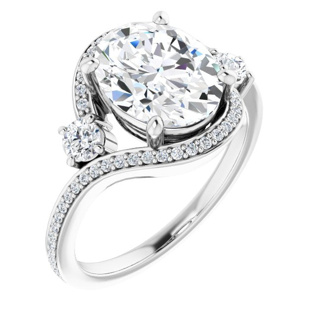 10K White Gold Customizable Oval Cut Bypass Design with Semi-Halo and Accented Band