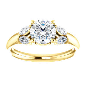 Cubic Zirconia Engagement Ring- The Leeanne (Customizable 5-stone Design with  Round Cut Center and Marquise Accents)