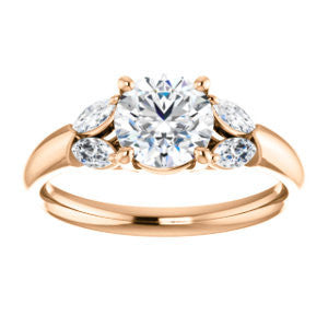 Cubic Zirconia Engagement Ring- The Leeanne (Customizable 5-stone Design with  Round Cut Center and Marquise Accents)