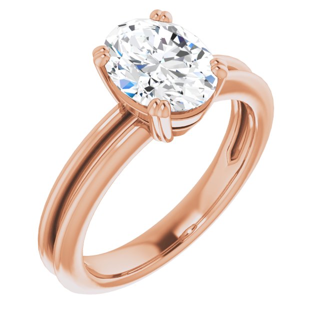 10K Rose Gold Customizable Oval Cut Solitaire with Grooved Band