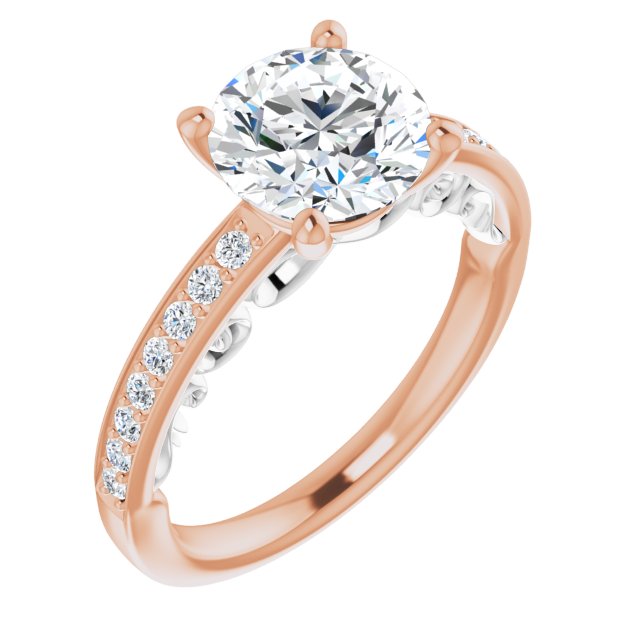 14K Rose & White Gold Customizable Round Cut Design featuring 3-Sided Infinity Trellis and Round-Channel Accented Band