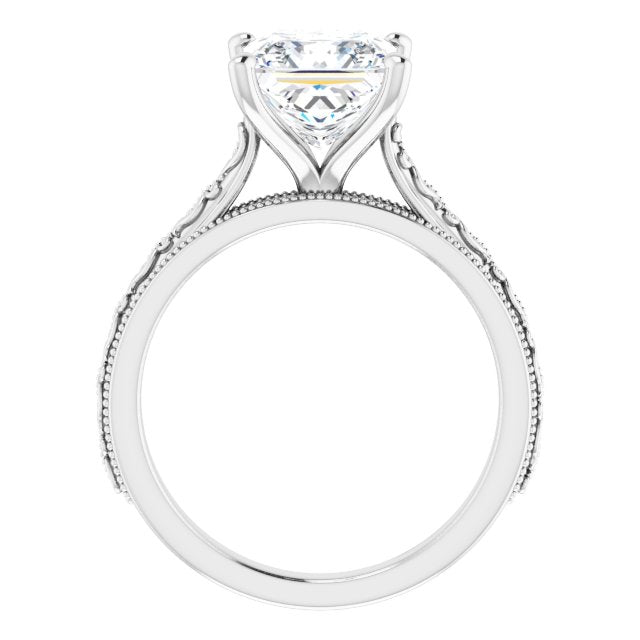 Cubic Zirconia Engagement Ring- The Conchita (Customizable Princess/Square Cut Solitaire with Delicate Milgrain Filigree Band)