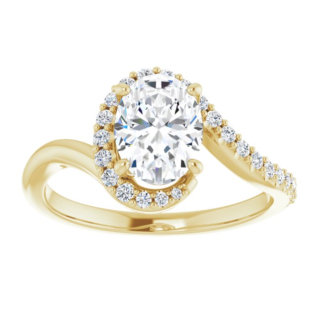 Cubic Zirconia Engagement Ring- The Phyllis (Customizable Oval Cut Design with Swooping Pavé Bypass Band)