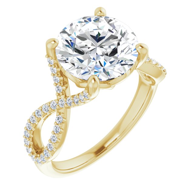 10K Yellow Gold Customizable Round Cut Design with Twisting Infinity-inspired, Pavé Split Band