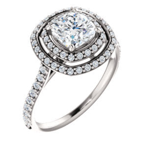 Cubic Zirconia Engagement Ring- The Alisa (Customizable Cushion Cut with Geometric Double Halo)