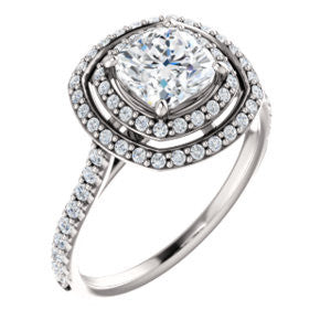 Cubic Zirconia Engagement Ring- The Alisa (Customizable Cushion Cut with Geometric Double Halo)