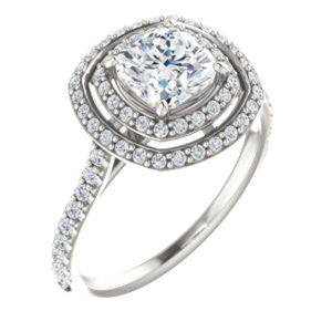 Cubic Zirconia Engagement Ring- The Alisa (Customizable Cushion Cut with Geometric Double Halo)