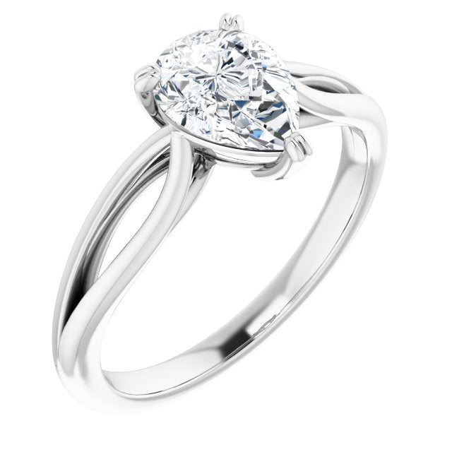 10K White Gold Customizable Pear Cut Solitaire with Wide-Split Band