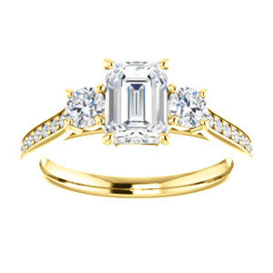 CZ Wedding Set, featuring The Tess engagement ring (Customizable Emerald Cut Trellis-Enhanced Bridge Setting with Semi-Pavé Band)