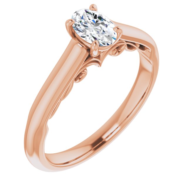 10K Rose Gold Customizable Oval Cut Cathedral Solitaire with Two-Tone Option Decorative Trellis 'Down Under'
