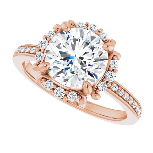 Cubic Zirconia Engagement Ring- The Agatha (Customizable Round Cut Style with Halo and Thin Shared Prong Band)