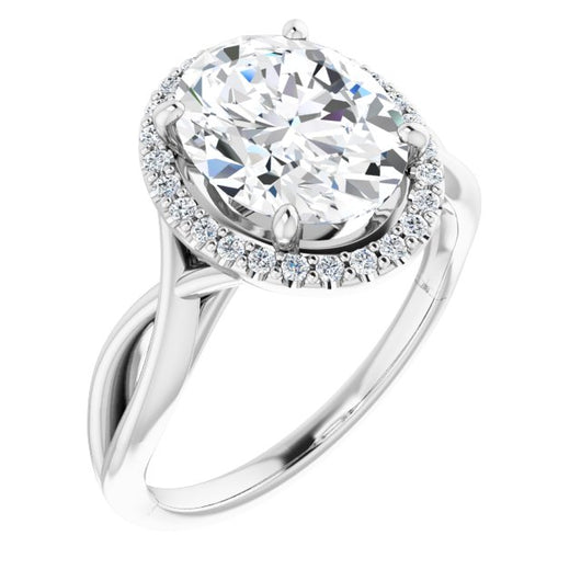 10K White Gold Customizable Cathedral-Halo Oval Cut Design with Twisting Split Band