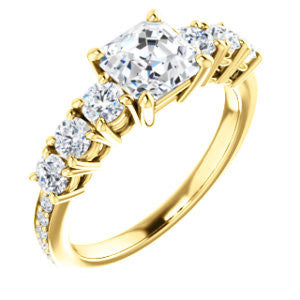 Cubic Zirconia Engagement Ring- The Lorelei (Customizable Enhanced 7-stone Asscher Cut Style with Pavé Band)