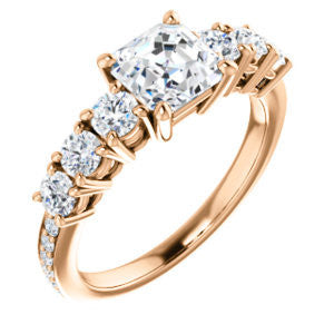 Cubic Zirconia Engagement Ring- The Lorelei (Customizable Enhanced 7-stone Asscher Cut Style with Pavé Band)