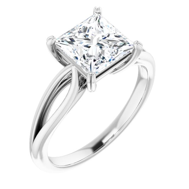 10K White Gold Customizable Princess/Square Cut Solitaire with Wide-Split Band