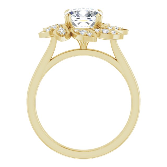 Cubic Zirconia Engagement Ring- The Xiùying (Customizable Cushion Cut Design with Artisan Floral Halo)