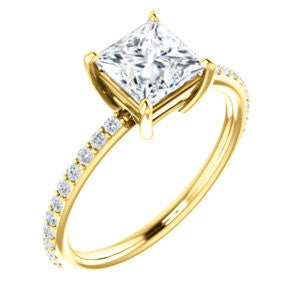 Cubic Zirconia Engagement Ring- The Delilah (Customizable Princess Cut Petite Style with 3/4 Pavé  Band)