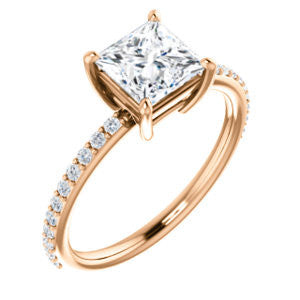 Cubic Zirconia Engagement Ring- The Delilah (Customizable Princess Cut Petite Style with 3/4 Pavé  Band)