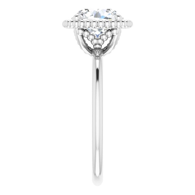 Cubic Zirconia Engagement Ring- The Jubilee (Customizable Round Cut Solitaire with Beaded Metallic Milgrain)