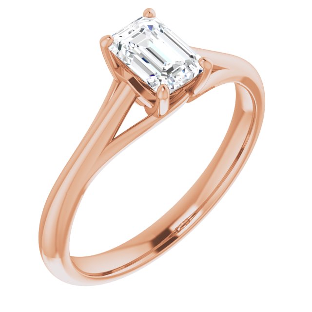 10K Rose Gold Customizable Emerald/Radiant Cut Solitaire with Crosshatched Prong Basket
