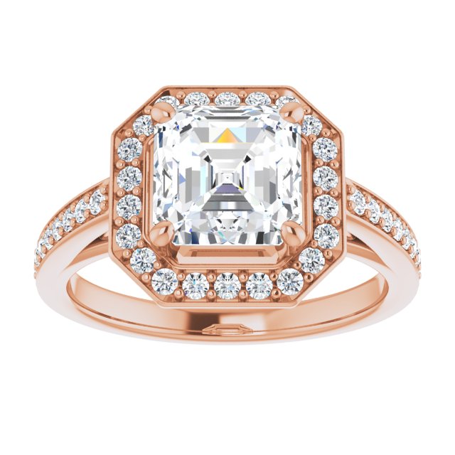 Cubic Zirconia Engagement Ring- The Farrah Michelle (Customizable Asscher Cut Style with Halo and Sculptural Trellis)