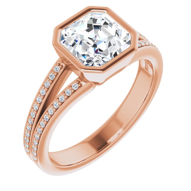 Cubic Zirconia Engagement Ring- The Jenni Lou (Customizable Bezel-set Asscher Cut Design with Split Shared Prong Band)