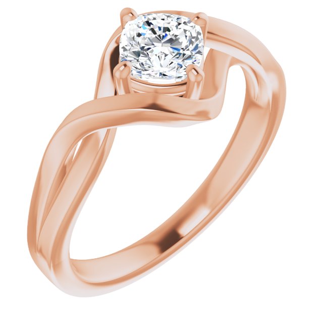 10K Rose Gold Customizable Cushion Cut Hurricane-inspired Bypass Solitaire