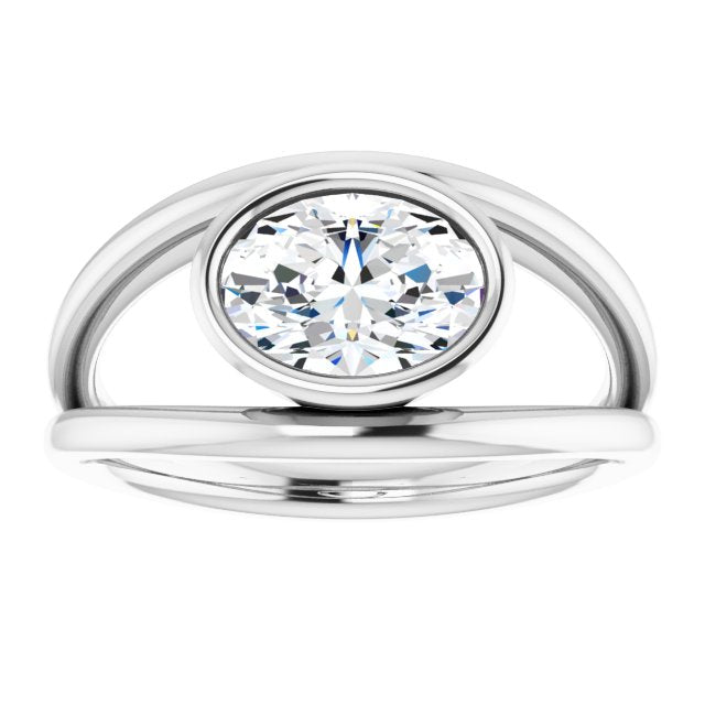 Cubic Zirconia Engagement Ring- The Philomena (Customizable Bezel-set Oval Cut Style with Wide Tapered Split Band)