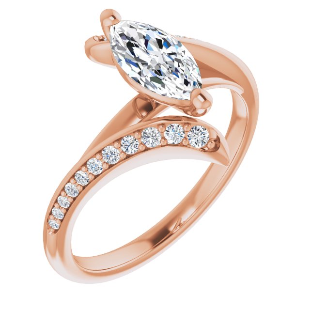 10K Rose Gold Customizable Marquise Cut Style with Artisan Bypass and Shared Prong Band