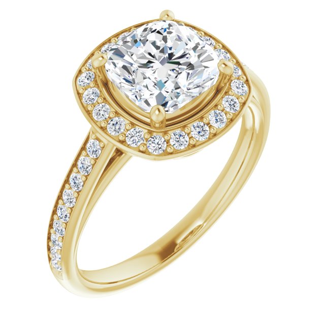 Cubic Zirconia Engagement Ring- The Natascha Eva (Customizable Cathedral-raised Cushion Cut Halo-and-Accented Band Design)