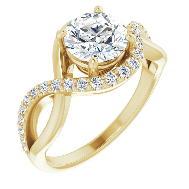 10K Yellow Gold Customizable Round Cut Design with Semi-Accented Twisting Infinity Bypass Split Band and Half-Halo