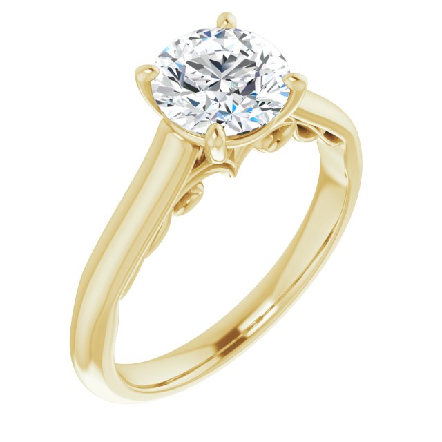10K Yellow Gold Customizable Round Cut Cathedral Solitaire with Two-Tone Option Decorative Trellis 'Down Under'